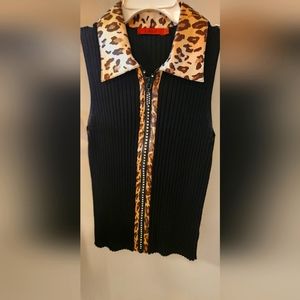 Bellini Black Studded leopard Vest crystals XL